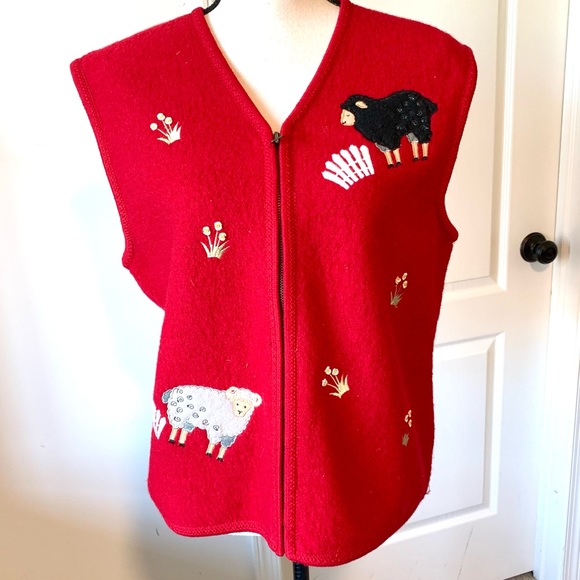 LISA INTERNATIONAL Boiled Wool Sheep Vest—SZ. LG - Picture 1 of 14